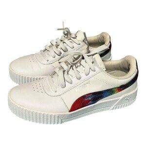 Puma Carina Tie Dye Women's Athletic Shoe White Rainbow Size 7.5 Tennis Sneakers